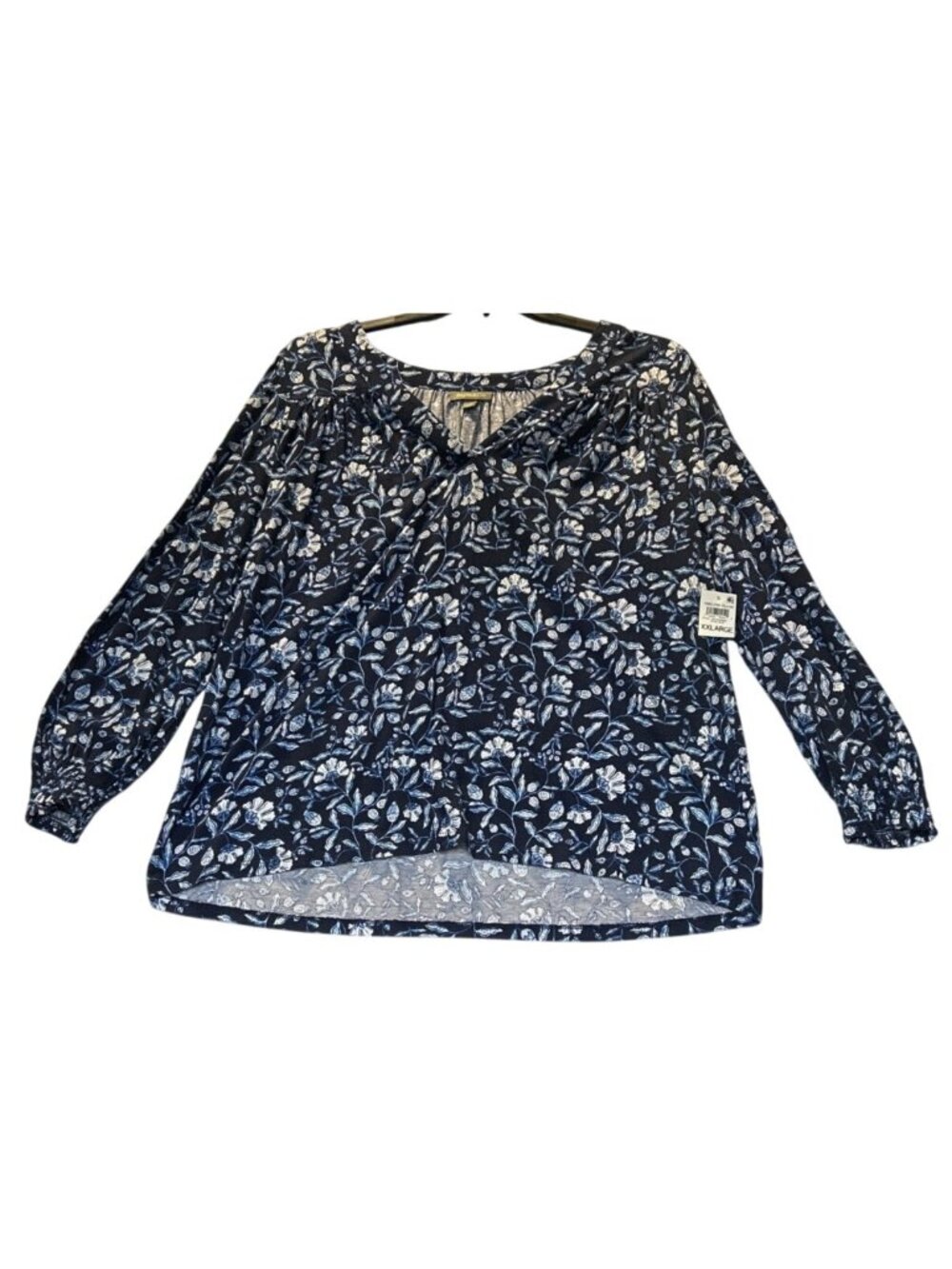 Style & Co Womens  XXL Blue Floral Peasant Blouse 60% Cotton 40% Modal Long Slee